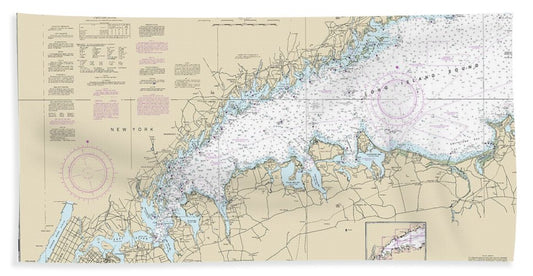 Nautical Chart-12363 Long Island Sound Western Part - Beach Towel