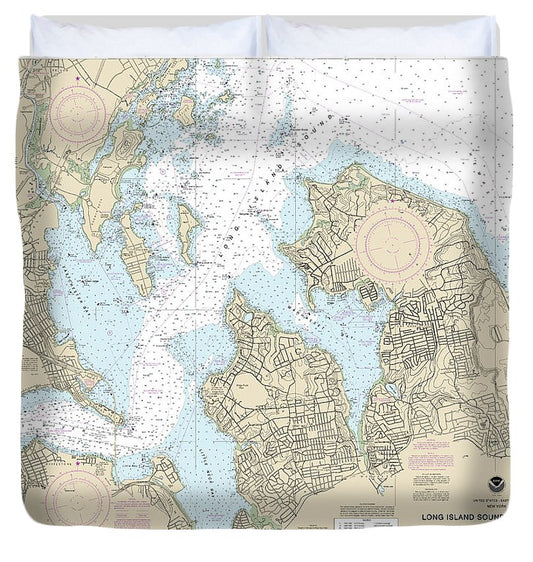 Nautical Chart 12366 Long Island Sound East River Hempstead Harbor Tallman Island Duvet Cover