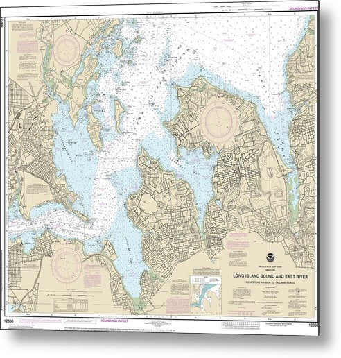 A beuatiful Metal Print of the Nautical Chart-12366 Long Island Sound-East River Hempstead Harbor-Tallman Island - Metal Print by SeaKoast.  100% Guarenteed!
