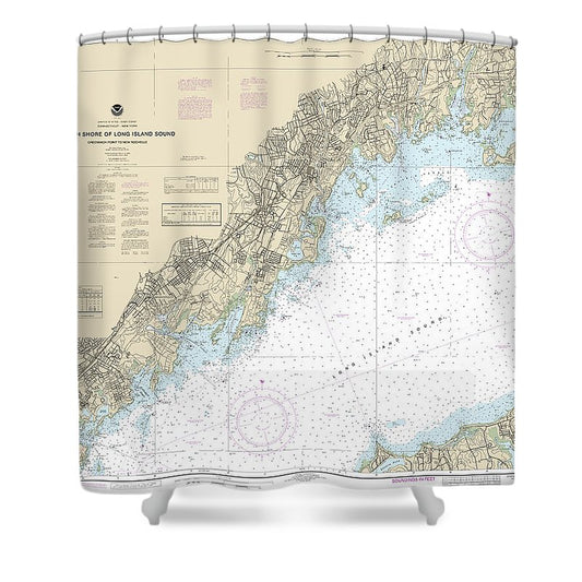 Nautical Chart 12367 North Shore Long Island Sound Greenwich Point New Rochelle Shower Curtain