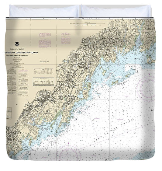 Nautical Chart 12367 North Shore Long Island Sound Greenwich Point New Rochelle Duvet Cover