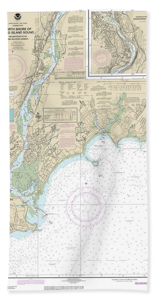 Nautical Chart-12370 North Shore-long Island Sound Housatonic River-milford Harbor - Beach Towel
