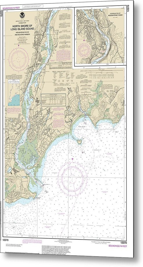 A beuatiful Metal Print of the Nautical Chart-12370 North Shore-Long Island Sound Housatonic River-Milford Harbor - Metal Print by SeaKoast.  100% Guarenteed!