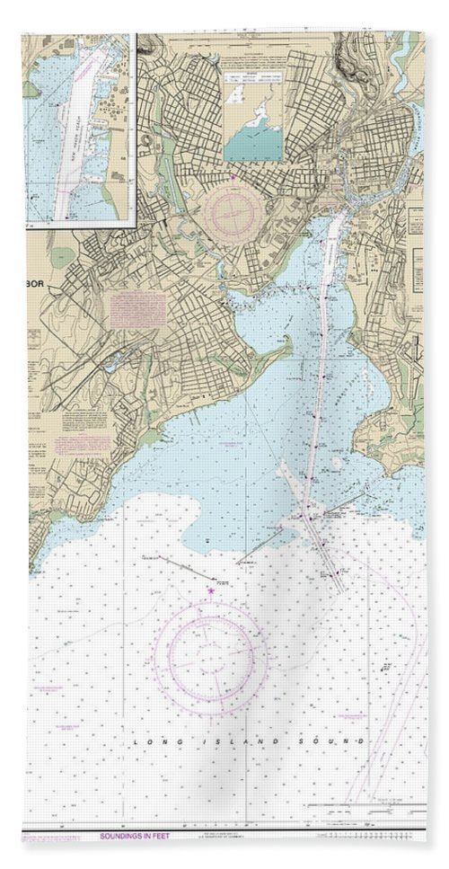 Nautical Chart-12371 New Haven Harbor, New Haven Harbor (inset) - Beach Towel