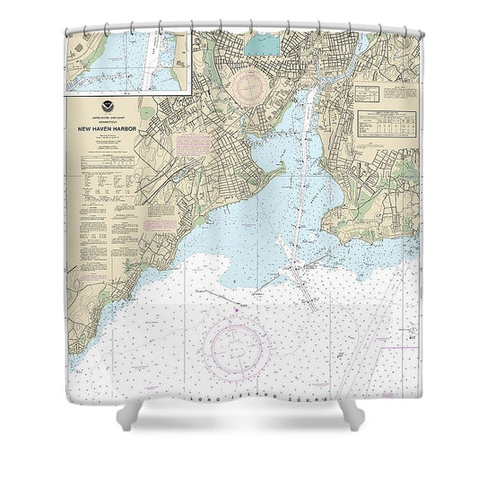 Nautical Chart 12371 New Haven Harbor, New Haven Harbor (Inset) Shower Curtain