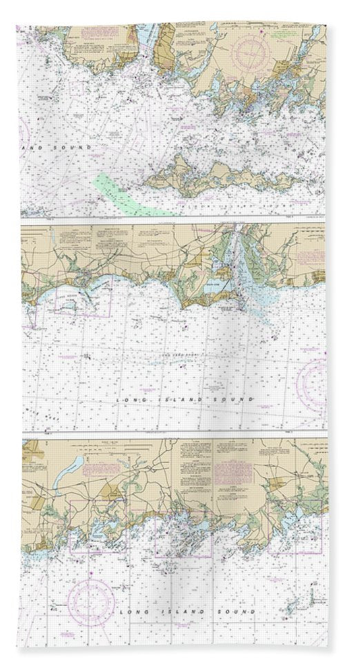 Nautical Chart-12372 Long Island Sound-watch Hill-new Haven Harbor - Bath Towel