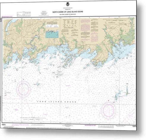 A beuatiful Metal Print of the Nautical Chart-12373 North Shore-Long Island Sound Guilford Harbor-Farm River - Metal Print by SeaKoast.  100% Guarenteed!
