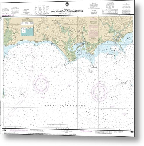 A beuatiful Metal Print of the Nautical Chart-12374 North Shore-Long Island Sound Duck Island-Madison Reef - Metal Print by SeaKoast.  100% Guarenteed!
