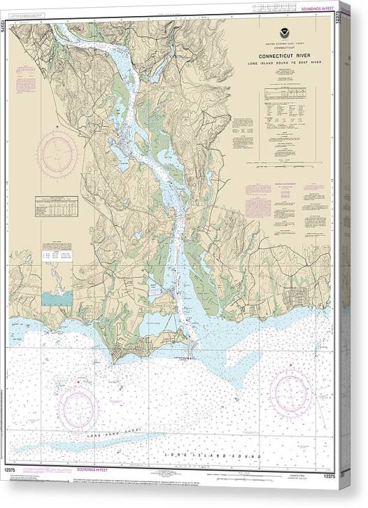 Nautical Chart-12375 Connecticut River Long Lsland Sound-Deep River Canvas Print