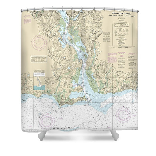 Nautical Chart 12375 Connecticut River Long Lsland Sound Deep River Shower Curtain
