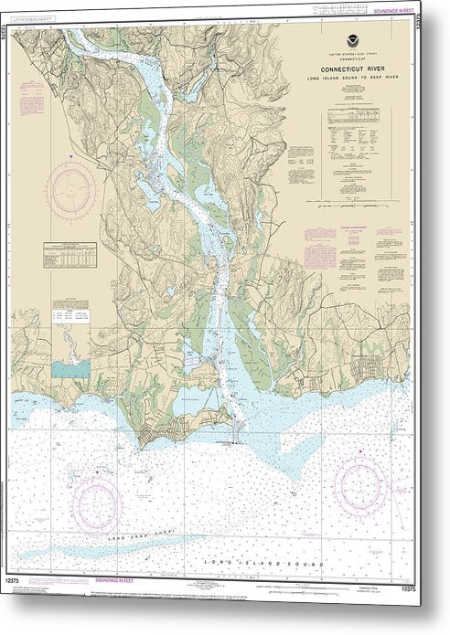A beuatiful Metal Print of the Nautical Chart-12375 Connecticut River Long Lsland Sound-Deep River - Metal Print by SeaKoast.  100% Guarenteed!