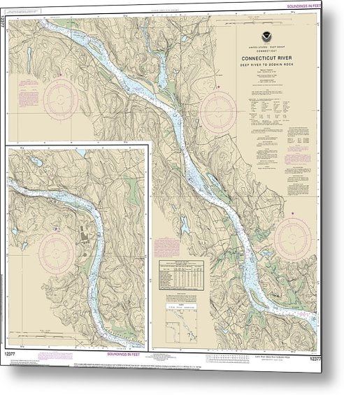 A beuatiful Metal Print of the Nautical Chart-12377 Connecticut River Deep River-Bodkin Rock - Metal Print by SeaKoast.  100% Guarenteed!