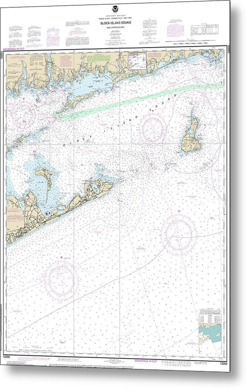 A beuatiful Metal Print of the Nautical Chart-13205 Block Island Sound-Approaches - Metal Print by SeaKoast.  100% Guarenteed!