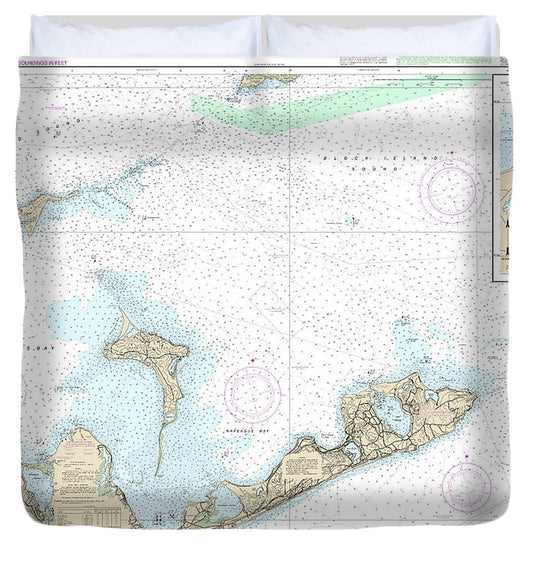 Nautical Chart 13209 Block Island Sound Gardiners Bay, Montauk Harbor Duvet Cover