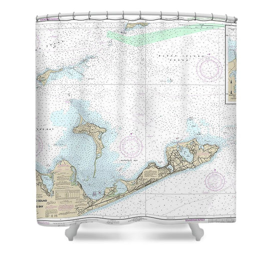 Nautical Chart 13209 Block Island Sound Gardiners Bay, Montauk Harbor Shower Curtain