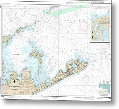 A beuatiful Metal Print of the Nautical Chart-13209 Block Island Sound-Gardiners Bay, Montauk Harbor - Metal Print by SeaKoast.  100% Guarenteed!