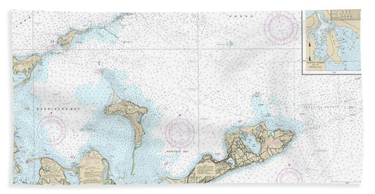 Nautical Chart-13209 Block Island Sound-gardiners Bay, Montauk Harbor - Bath Towel