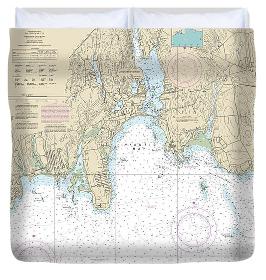 Nautical Chart 13211 North Shore Long Island Sound Niantic Bay Vicinity Duvet Cover