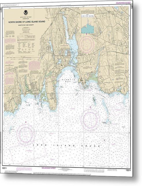 A beuatiful Metal Print of the Nautical Chart-13211 North Shore-Long Island Sound Niantic Bay-Vicinity - Metal Print by SeaKoast.  100% Guarenteed!