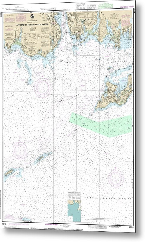 A beuatiful Metal Print of the Nautical Chart-13212 Approaches-New London Harbor - Metal Print by SeaKoast.  100% Guarenteed!