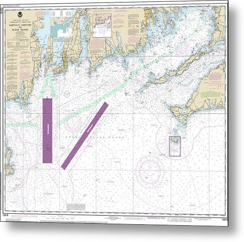 A beuatiful Metal Print of the Nautical Chart-13218 Marthas Vineyard-Block Island - Metal Print by SeaKoast.  100% Guarenteed!
