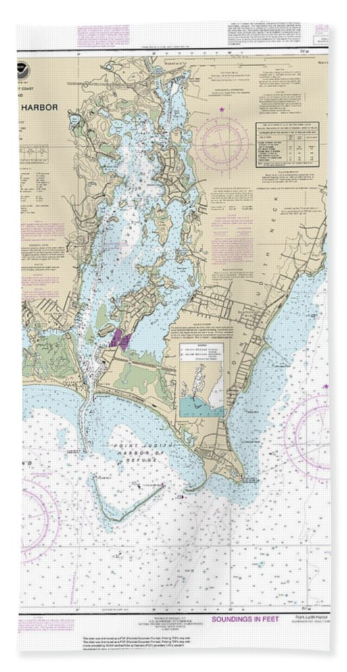 Nautical Chart-13219 Point Judith Harbor - Beach Towel