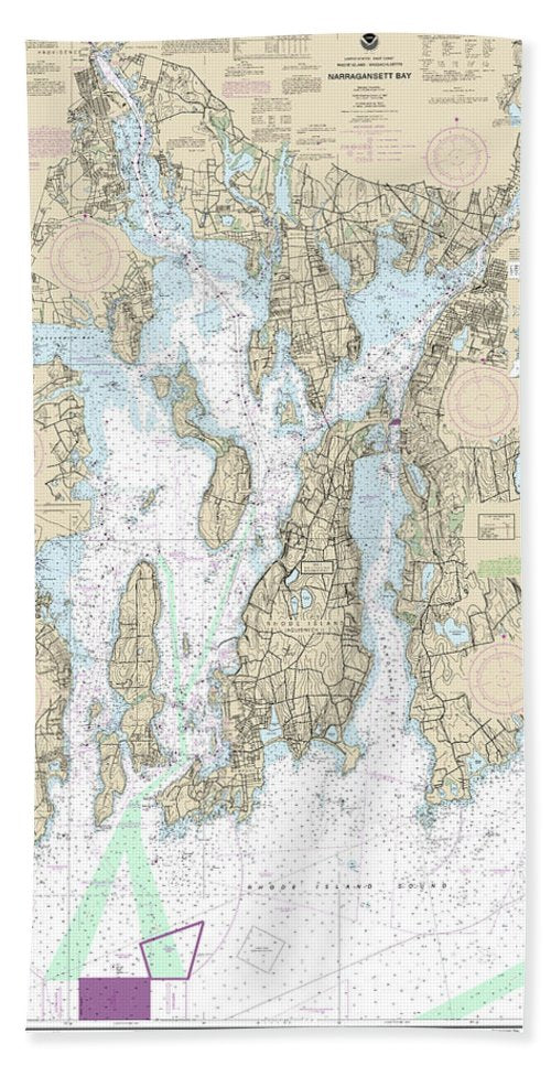 Nautical Chart-13221 Narragansett Bay - Bath Towel
