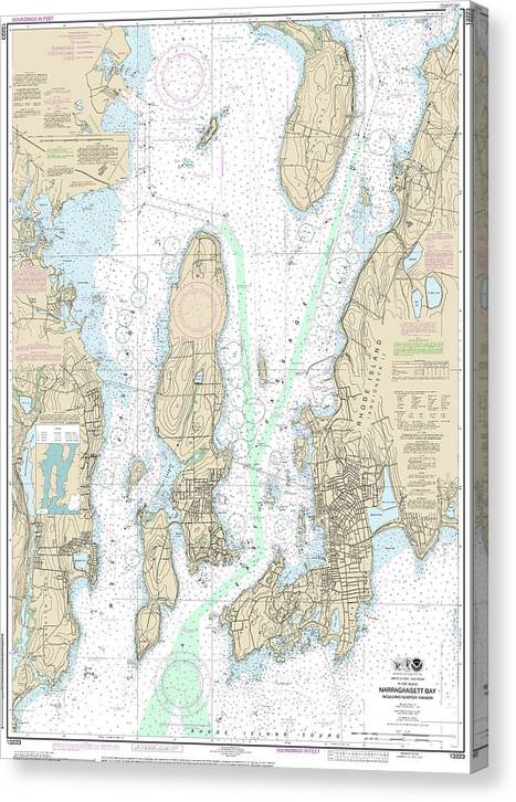 Nautical Chart-13223 Narragansett Bay, Including Newport Harbor Canvas Print
