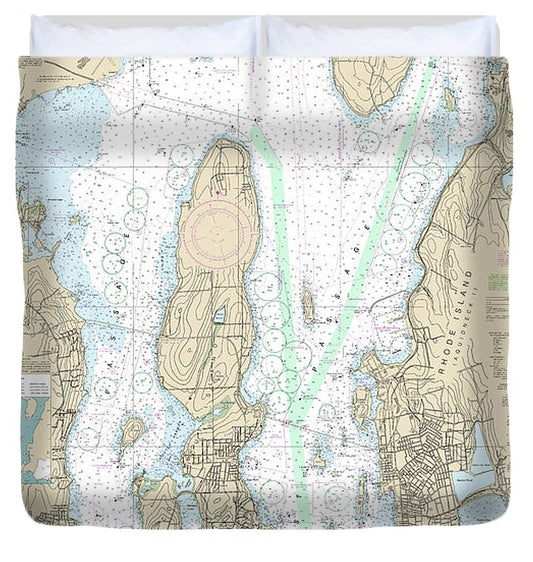 Nautical Chart 13223 Narragansett Bay, Including Newport Harbor Duvet Cover