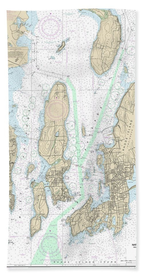 Nautical Chart-13223 Narragansett Bay, Including Newport Harbor - Bath Towel