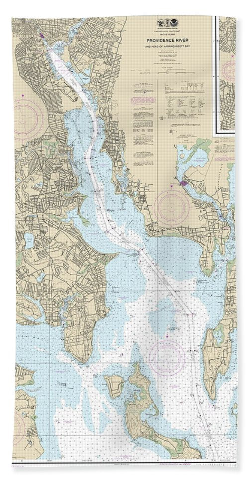 Nautical Chart-13224 Providence River-head-narragansett Bay - Bath Towel