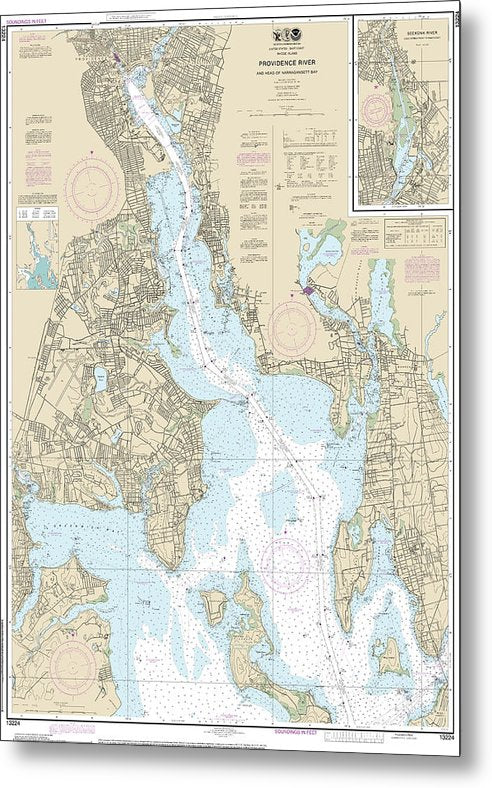 A beuatiful Metal Print of the Nautical Chart-13224 Providence River-Head-Narragansett Bay - Metal Print by SeaKoast.  100% Guarenteed!
