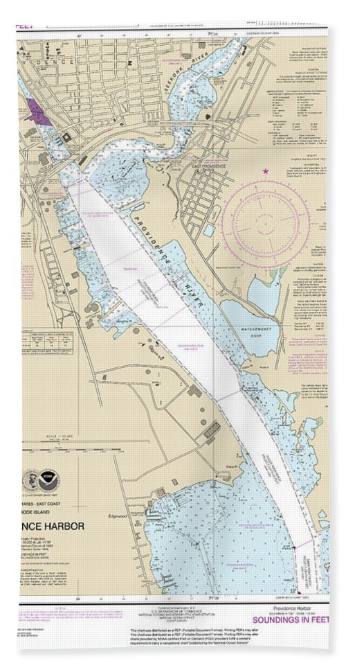 Nautical Chart-13225 Providence Harbor - Bath Towel