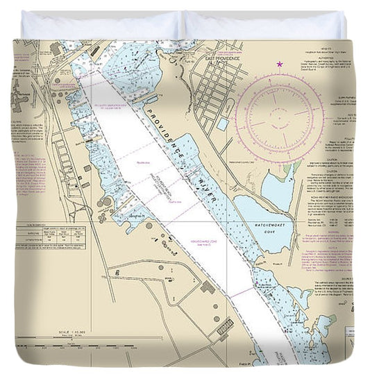 Nautical Chart 13225 Providence Harbor Duvet Cover