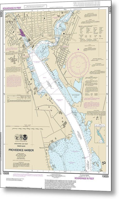 A beuatiful Metal Print of the Nautical Chart-13225 Providence Harbor - Metal Print by SeaKoast.  100% Guarenteed!