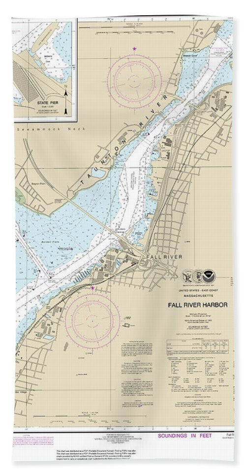 Nautical Chart-13227 Fall River Harbor, State Pier - Bath Towel
