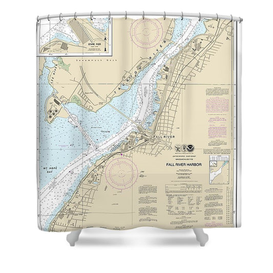 Nautical Chart 13227 Fall River Harbor, State Pier Shower Curtain