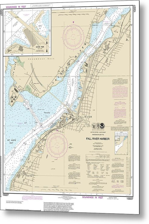 A beuatiful Metal Print of the Nautical Chart-13227 Fall River Harbor, State Pier - Metal Print by SeaKoast.  100% Guarenteed!