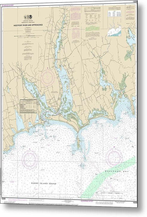 A beuatiful Metal Print of the Nautical Chart-13228 Westport River-Approaches - Metal Print by SeaKoast.  100% Guarenteed!