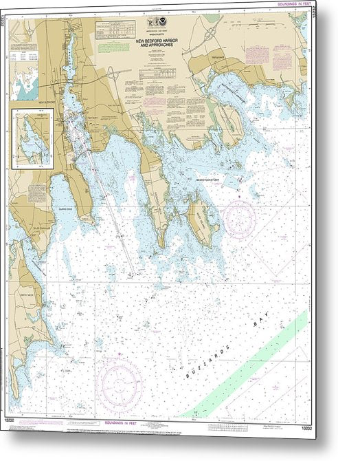 A beuatiful Metal Print of the Nautical Chart-13232 New Bedford Harbor-Approaches - Metal Print by SeaKoast.  100% Guarenteed!
