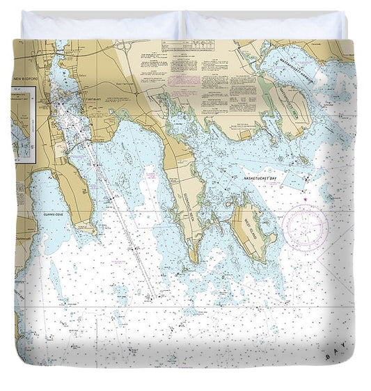 Nautical Chart 13232 New Bedford Harbor Approaches Duvet Cover