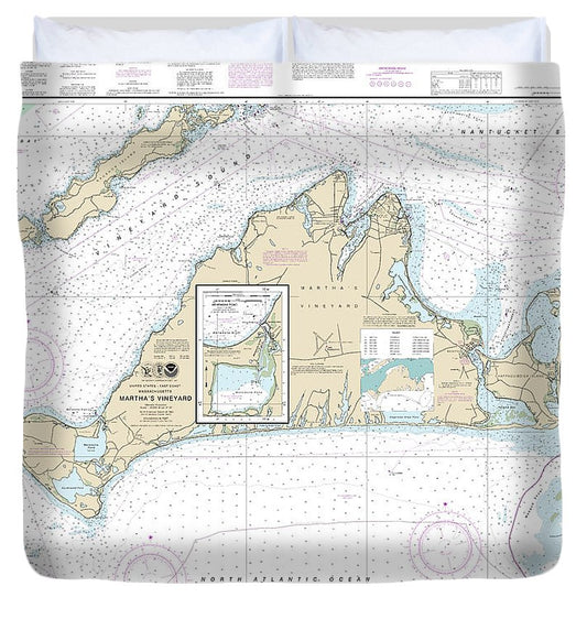 Nautical Chart 13233 Marthas Vineyard, Menemsha Pond Duvet Cover