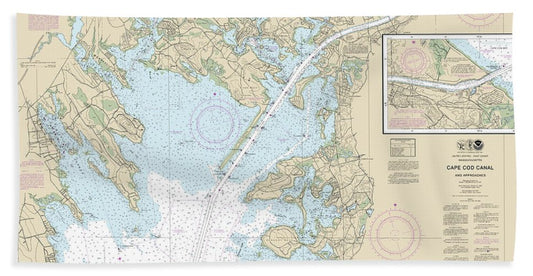 Nautical Chart-13236 Cape Cod Canal-approaches - Bath Towel