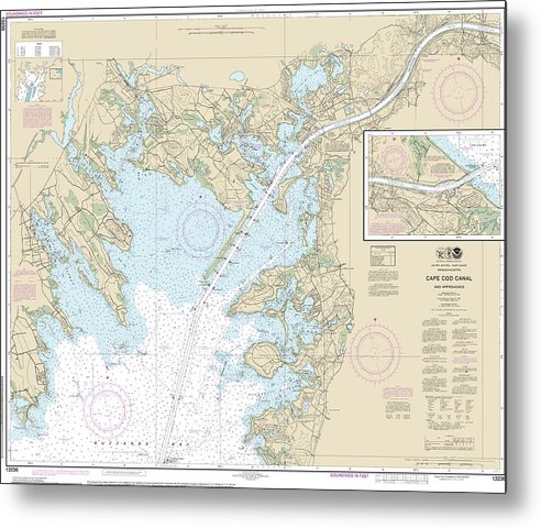 A beuatiful Metal Print of the Nautical Chart-13236 Cape Cod Canal-Approaches - Metal Print by SeaKoast.  100% Guarenteed!