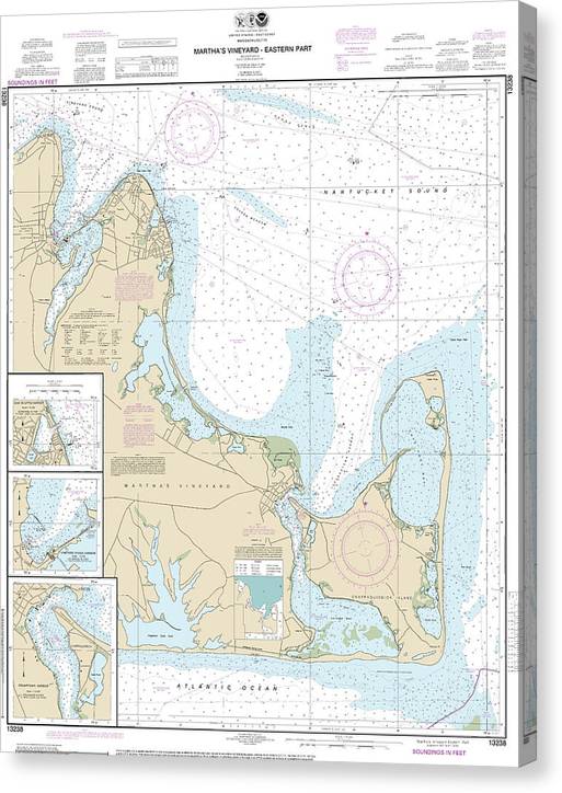 Nautical Chart-13238 Marthas Vineyard Eastern Part, Oak Bluffs Harbor, Vineyard Haven Harbor, Edgartown Harbor Canvas Print
