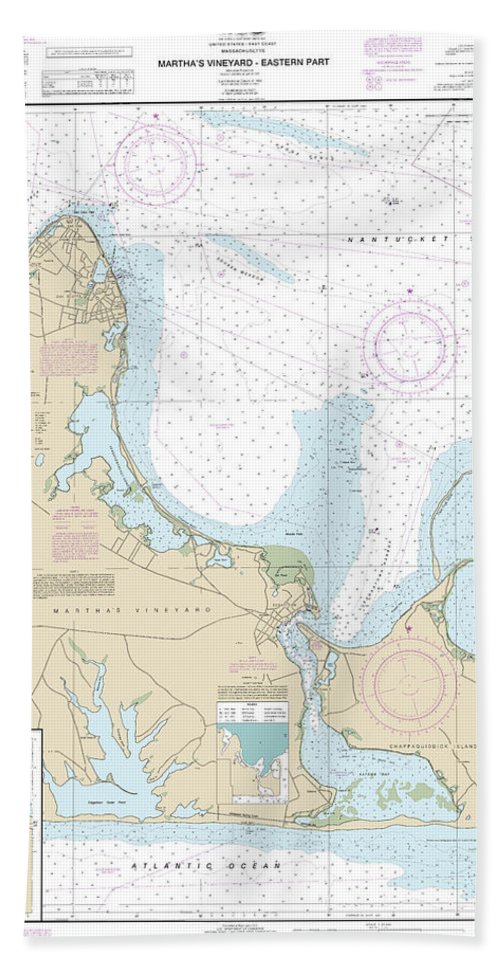 Nautical Chart-13238 Marthas Vineyard Eastern Part, Oak Bluffs Harbor, Vineyard Haven Harbor, Edgartown Harbor - Bath Towel