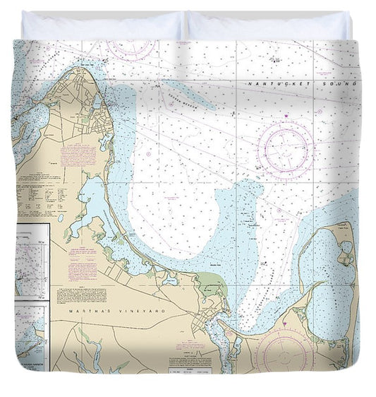 Nautical Chart 13238 Marthas Vineyard Eastern Part, Oak Bluffs Harbor, Vineyard Haven Harbor, Edgartown Harbor Duvet Cover