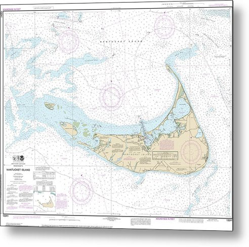 A beuatiful Metal Print of the Nautical Chart-13241 Nantucket Island - Metal Print by SeaKoast.  100% Guarenteed!