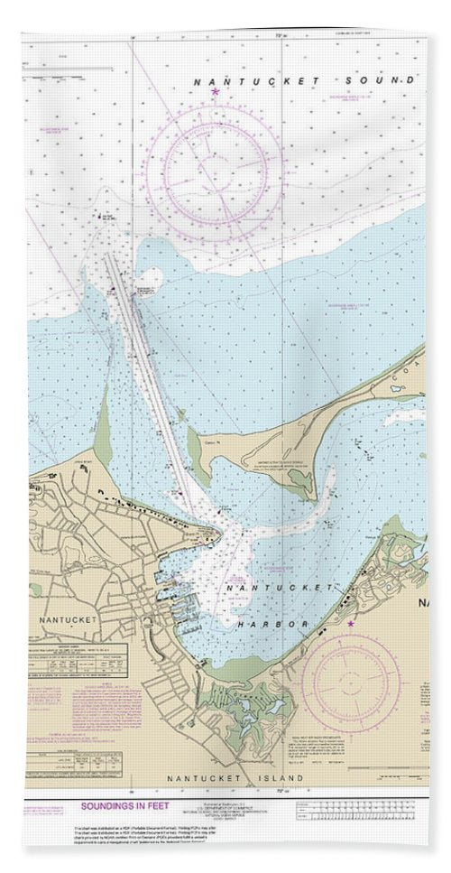 Nautical Chart-13242 Nantucket Harbor - Bath Towel