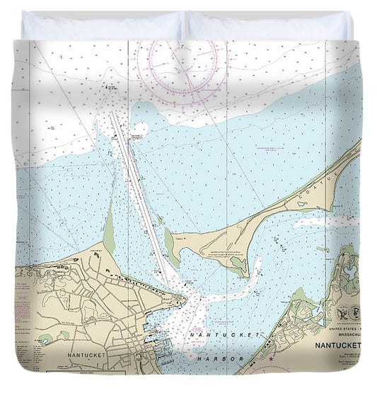 Nautical Chart 13242 Nantucket Harbor Duvet Cover